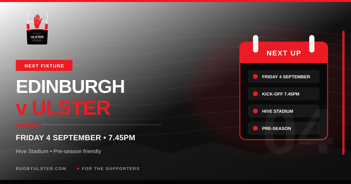 Edinburgh v Ulster pre-season 2026: date, kick-off time and venue