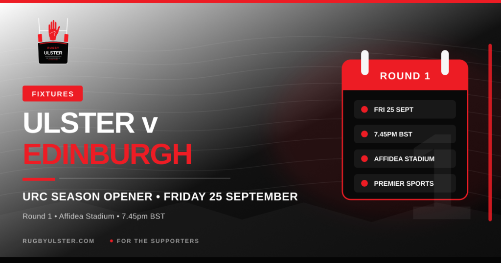 Ulster v Edinburgh: 2026/27 URC season opener – date, kick-off time and TV